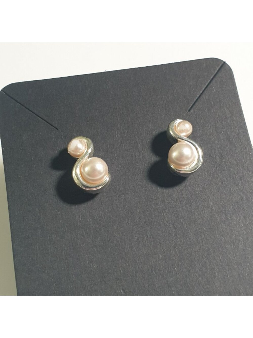 Double Faux Pearl Stud Earrings Silver Tone Elegant Jewelry Retro Vintage Gift